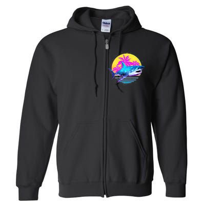 Retro 80s Polygon Shark Full Zip Hoodie