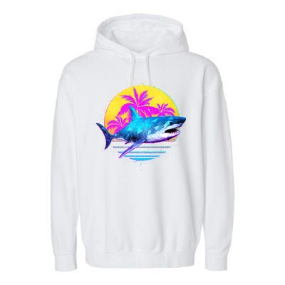 Retro 80s Polygon Shark Garment-Dyed Fleece Hoodie