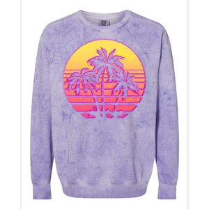 Retro 80's Sunset Palms Colorblast Crewneck Sweatshirt