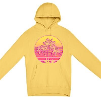 Retro 80's Sunset Palms Premium Pullover Hoodie