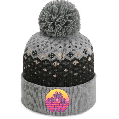 Retro 80's Sunset Palms The Baniff Cuffed Pom Beanie