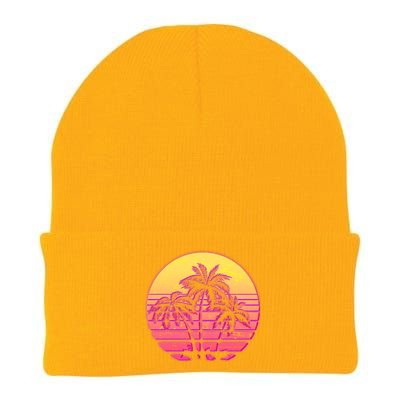 Retro 80's Sunset Palms Knit Cap Winter Beanie