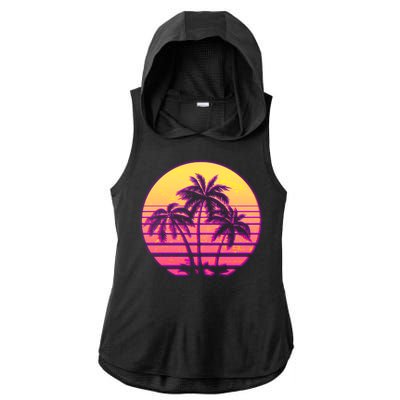 Retro 80's Sunset Palms Ladies PosiCharge Tri-Blend Wicking Draft Hoodie Tank