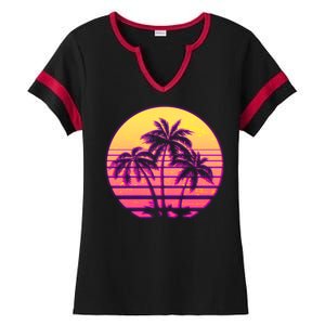 Retro 80's Sunset Palms Ladies Halftime Notch Neck Tee