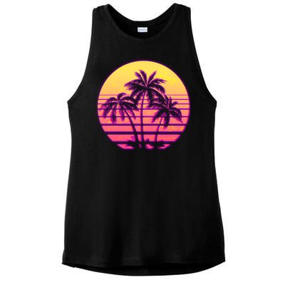 Retro 80's Sunset Palms Ladies PosiCharge Tri-Blend Wicking Tank