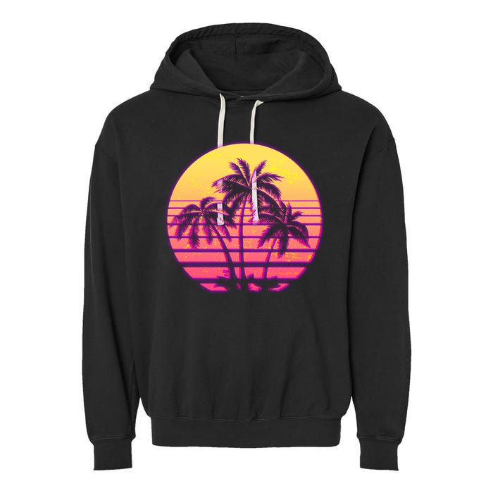Retro 80's Sunset Palms Garment-Dyed Fleece Hoodie