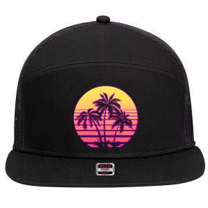 Retro 80's Sunset Palms 7 Panel Mesh Trucker Snapback Hat