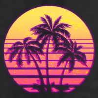 Retro 80's Sunset Palms 7 Panel Mesh Trucker Snapback Hat