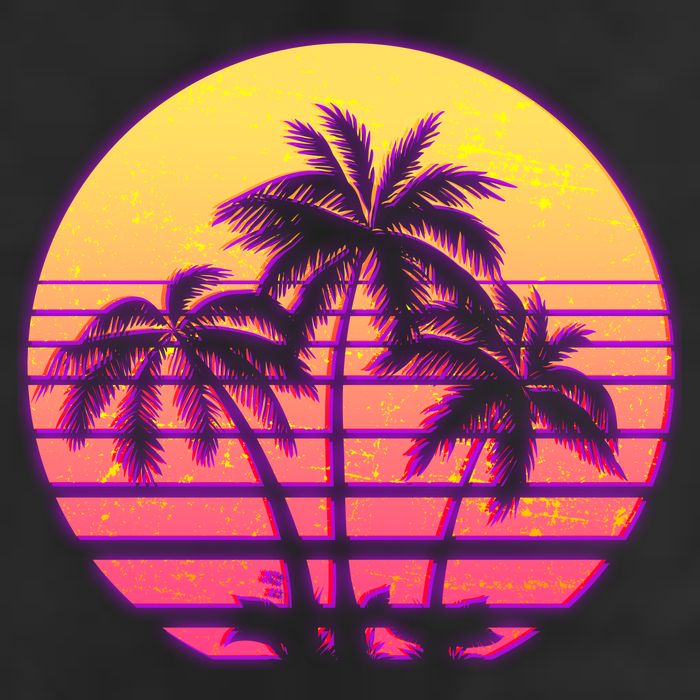 Retro 80's Sunset Palms 7 Panel Mesh Trucker Snapback Hat