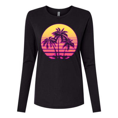 Retro 80's Sunset Palms Womens Cotton Relaxed Long Sleeve T-Shirt