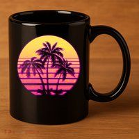 Retro 80's Sunset Palms 11oz C Handle Ceramic Mug