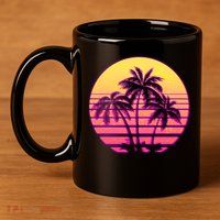 Retro 80's Sunset Palms 11oz C Handle Ceramic Mug