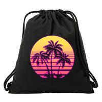 Retro 80's Sunset Palms Drawstring Bag