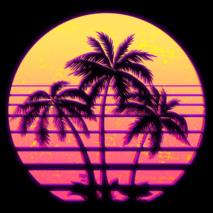 Retro 80's Sunset Palms Drawstring Bag