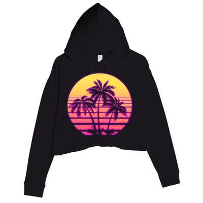 Retro 80's Sunset Palms Crop Fleece Hoodie