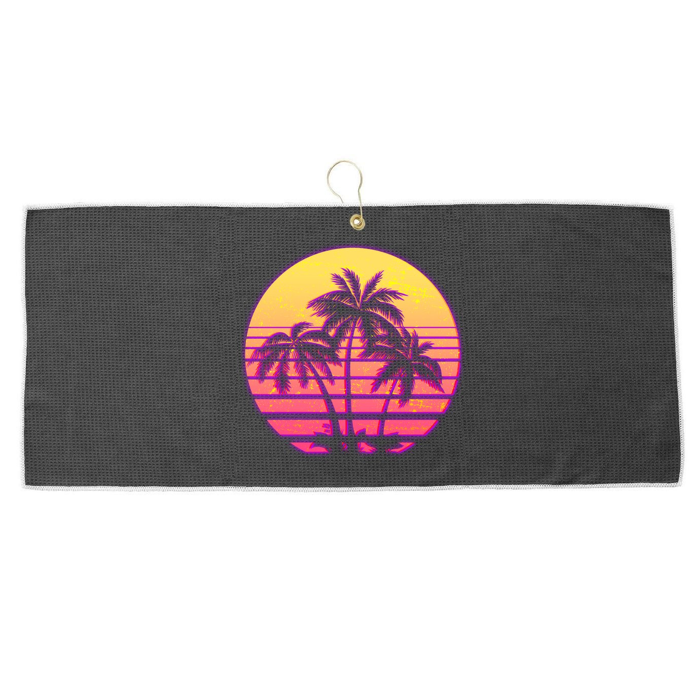 Retro 80's Sunset Palms Large Microfiber Waffle Golf Towel