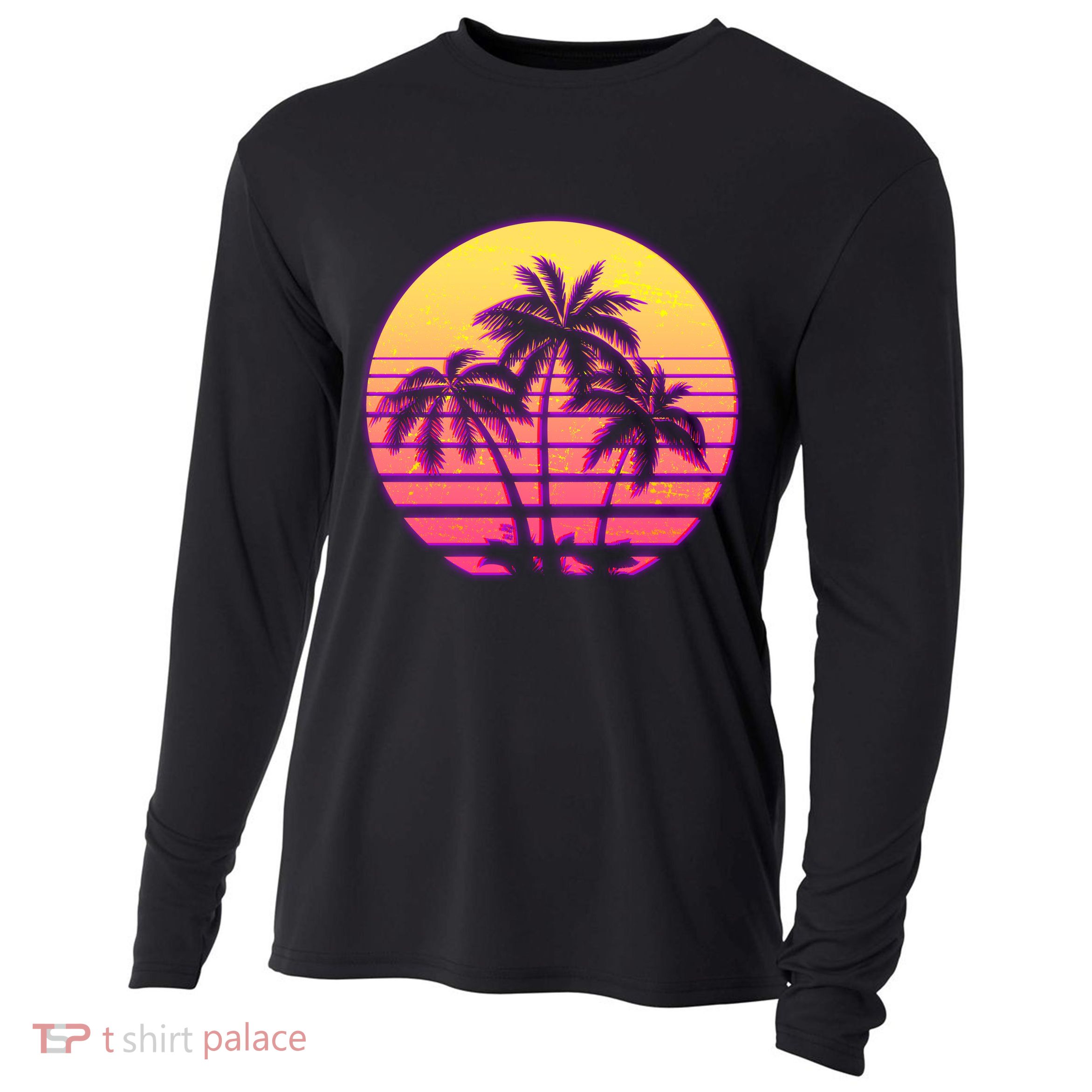 Retro 80's Sunset Palms Cooling Performance Long Sleeve Crew