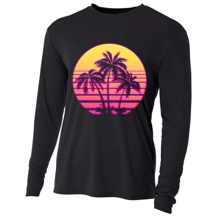 Retro 80's Sunset Palms Cooling Performance Long Sleeve Crew