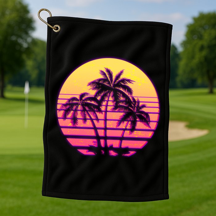 Retro 80's Sunset Palms Golf Towel
