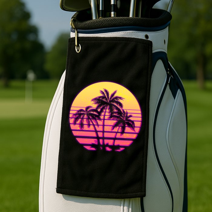 Retro 80's Sunset Palms Golf Towel