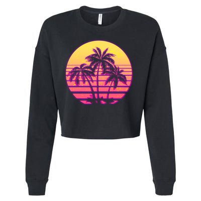 Retro 80's Sunset Palms Cropped Pullover Crew