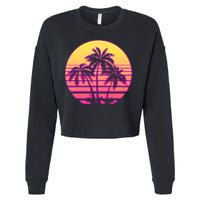 Retro 80's Sunset Palms Cropped Pullover Crew
