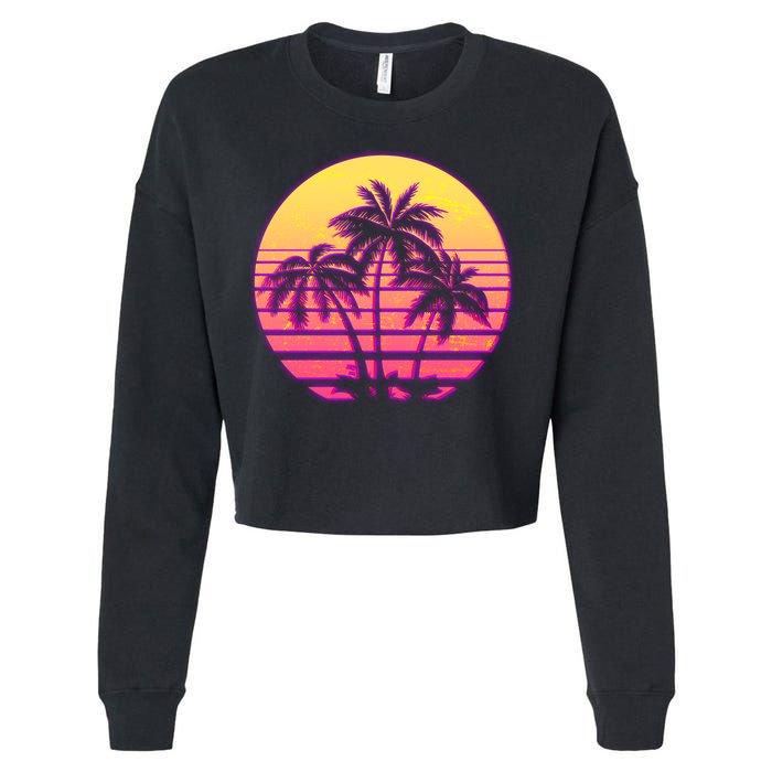 Retro 80's Sunset Palms Cropped Pullover Crew