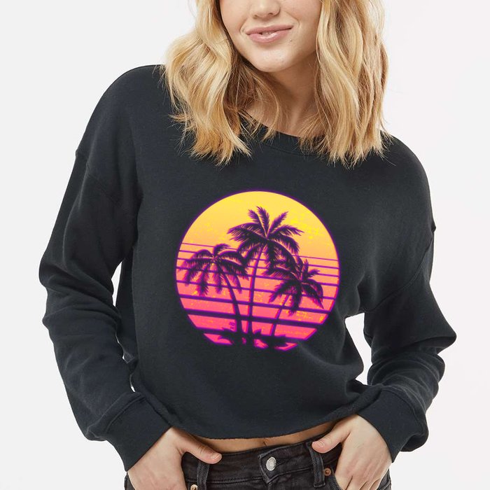 Retro 80's Sunset Palms Cropped Pullover Crew