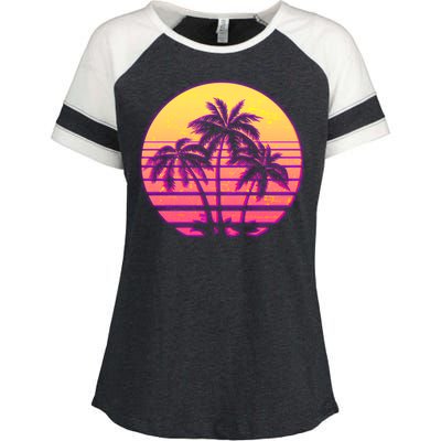 Retro 80's Sunset Palms Enza Ladies Jersey Colorblock Tee