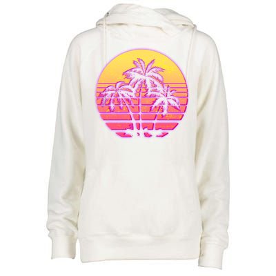 Retro 80's Sunset Palms Womens Funnel Neck Pullover Hood