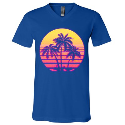 Retro 80's Sunset Palms V-Neck T-Shirt