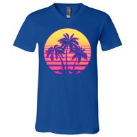 Retro 80's Sunset Palms V-Neck T-Shirt