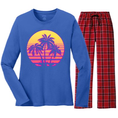 Retro 80's Sunset Palms Women's Long Sleeve Flannel Pajama Set 