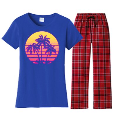 Retro 80's Sunset Palms Women's Flannel Pajama Set