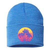 Retro 80's Sunset Palms Sustainable Knit Beanie