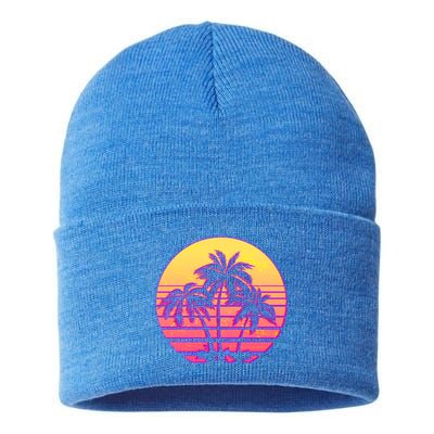 Retro 80's Sunset Palms Sustainable Knit Beanie