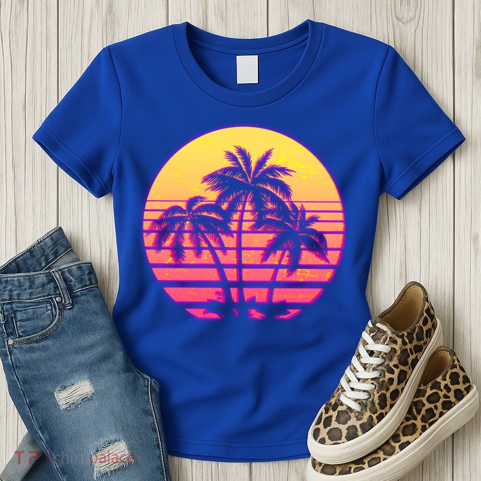 Retro 80's Sunset Palms Womens T-Shirt