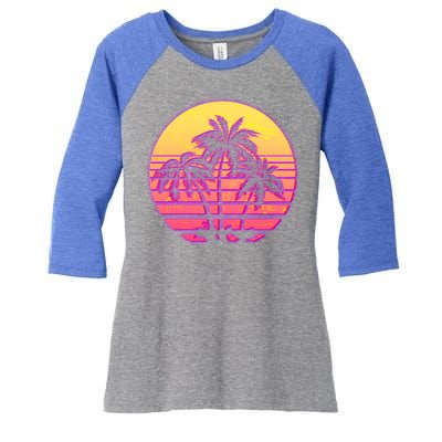 Retro 80's Sunset Palms Women's Tri-Blend 3/4-Sleeve Raglan Shirt