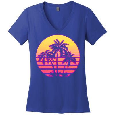 Retro 80's Sunset Palms Women's V-Neck T-Shirt