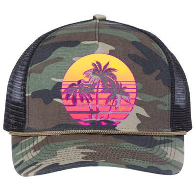 Retro 80's Sunset Palms Retro Rope Trucker Hat Cap