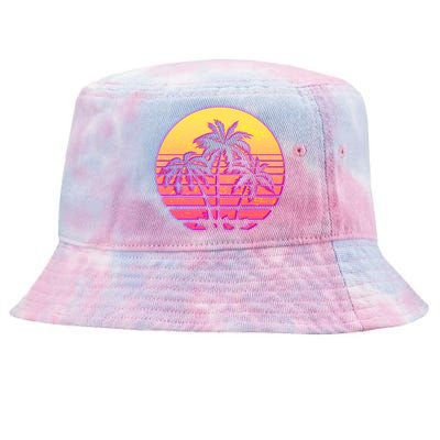 Retro 80's Sunset Palms Tie-Dyed Bucket Hat