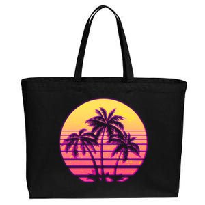 Retro 80's Sunset Palms Cotton Canvas Jumbo Tote