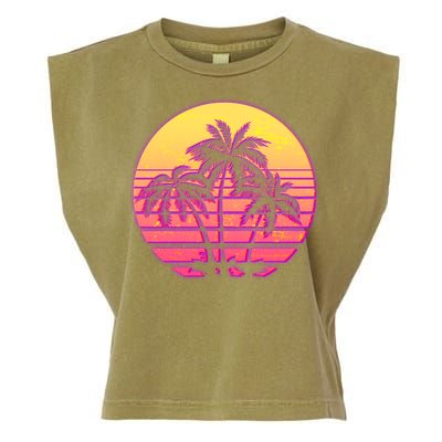 Retro 80's Sunset Palms Garment-Dyed Women's Muscle Tee