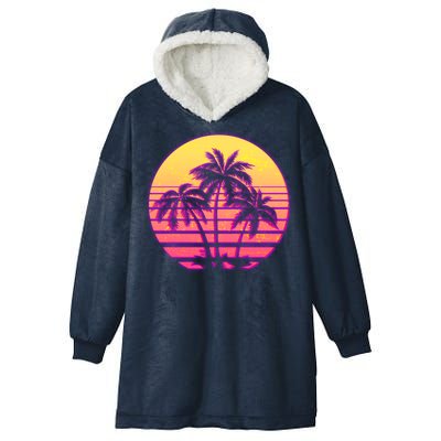 Retro 80's Sunset Palms Hooded Wearable Blanket