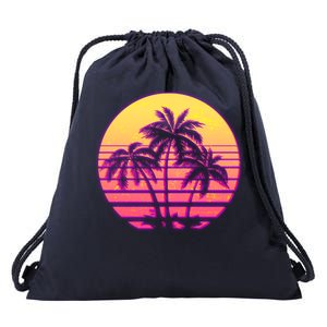 Retro 80's Sunset Palms Drawstring Bag