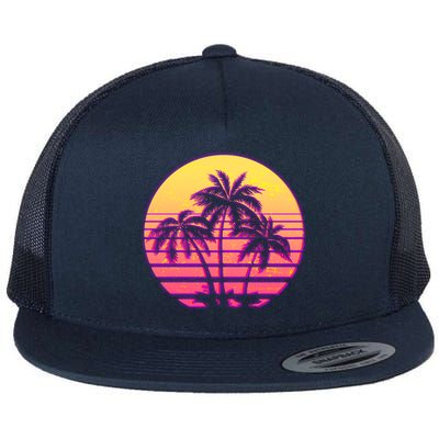 Retro 80's Sunset Palms Flat Bill Trucker Hat