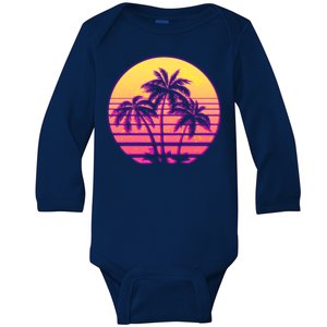 Retro 80's Sunset Palms Baby Long Sleeve Bodysuit