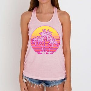 Retro 80's Sunset Palms Women's Knotted Racerback Tank