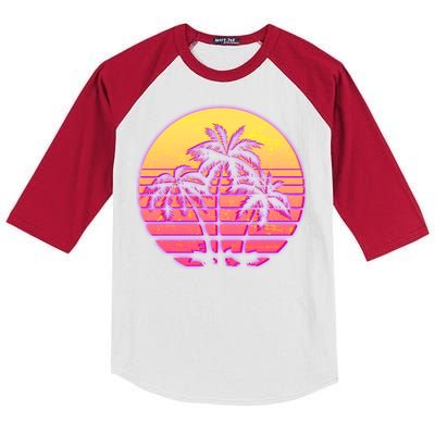 Retro 80's Sunset Palms Kids Colorblock Raglan Jersey