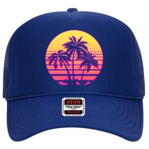 Retro 80's Sunset Palms High Crown Mesh Back Trucker Hat